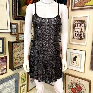 Intimately Free People Sheer Black Sequin Spaghetti Strap Mini Slip Dress Size M